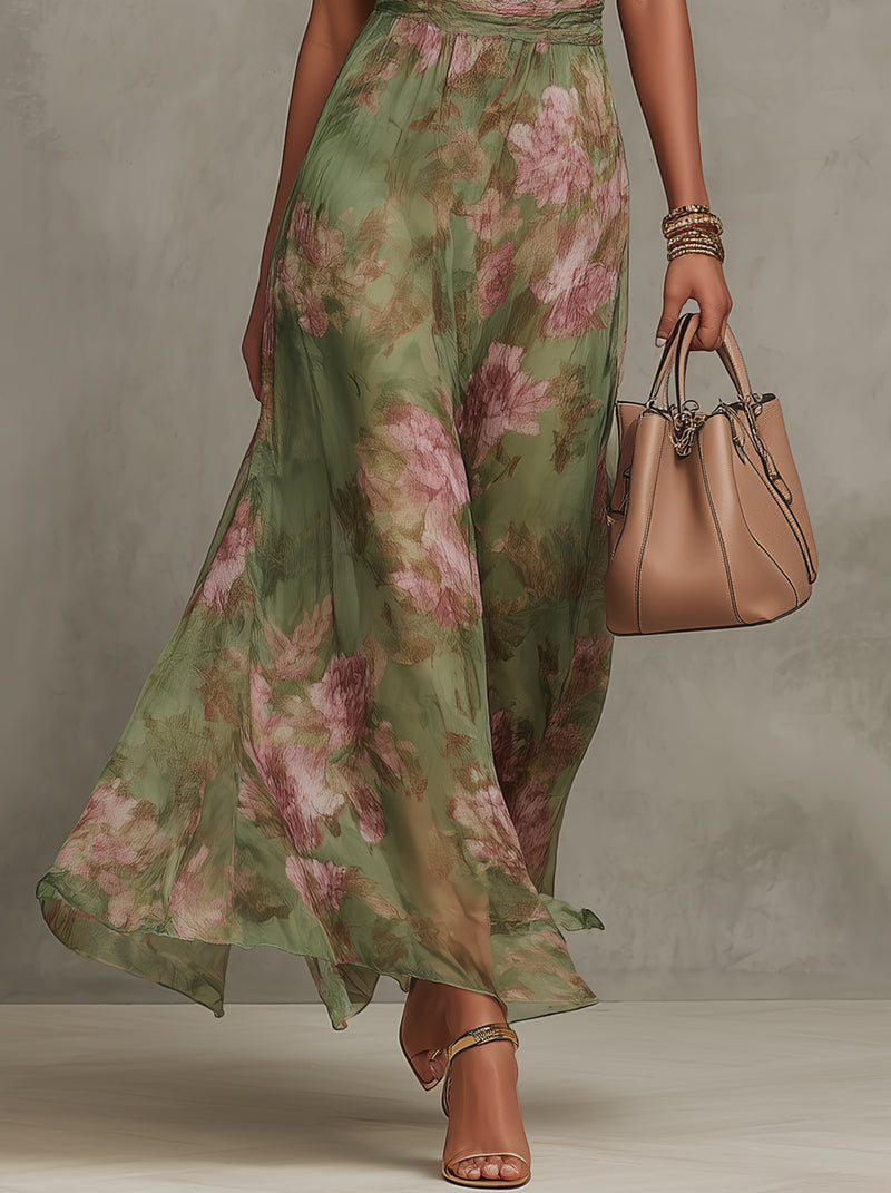 Dames Bloemenprint Halter Maxi Jurk - Zomerse Elegantie