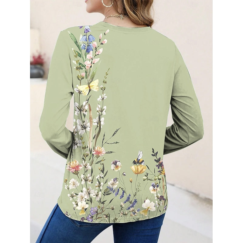Dames bloemenprint lange mouwen top - klassieke elegantie