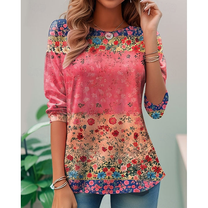 Dames bloemenprint lange mouwen top - klassieke elegantie
