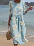 Dames Bloemenprint Midi-Jurk - Elegante Zomerlook - Blauw