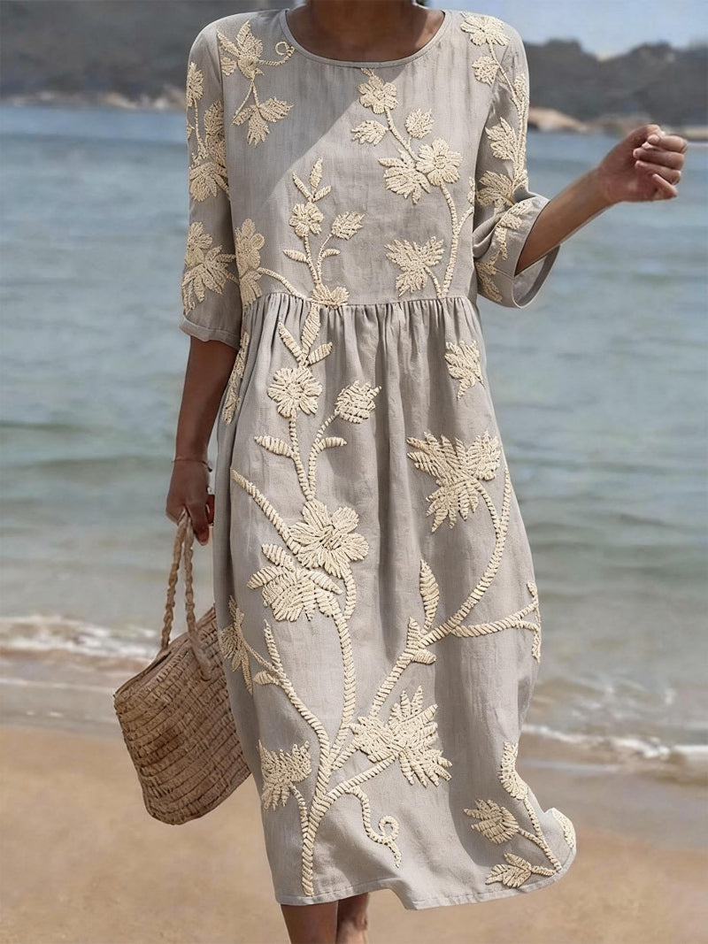 Dames Bloemenprint Midi-Jurk - Elegante Zomerlook - Grijs