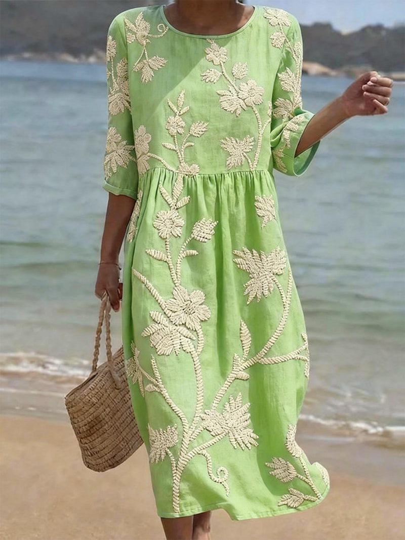 Dames Bloemenprint Midi-Jurk - Elegante Zomerlook - Mintgroen