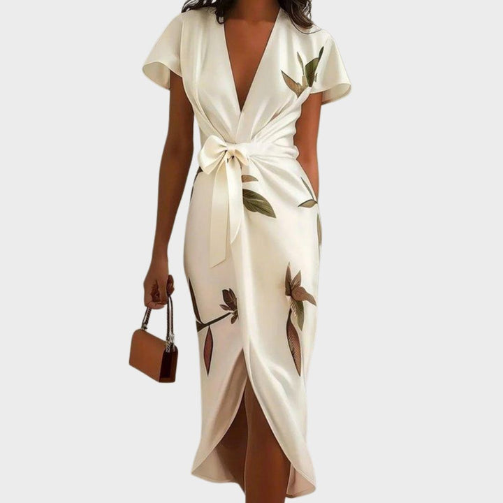 Dames Bloemenprint Wikkel Midi Jurk - Elegant