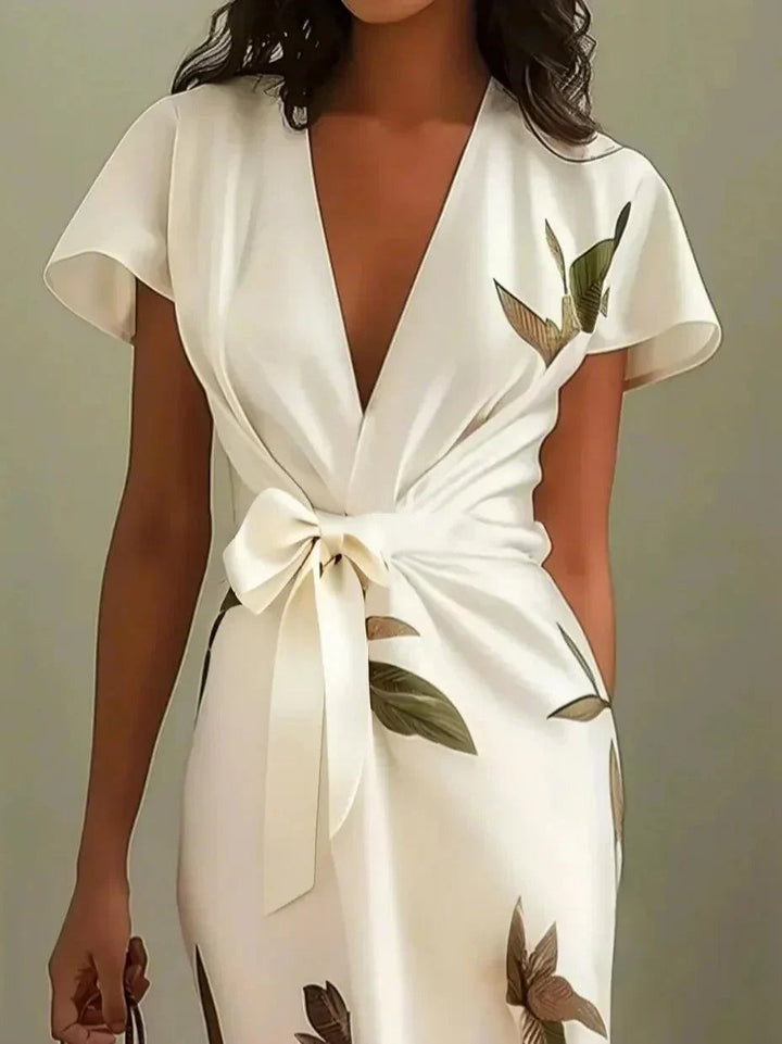 Dames Bloemenprint Wikkel Midi Jurk - Elegant