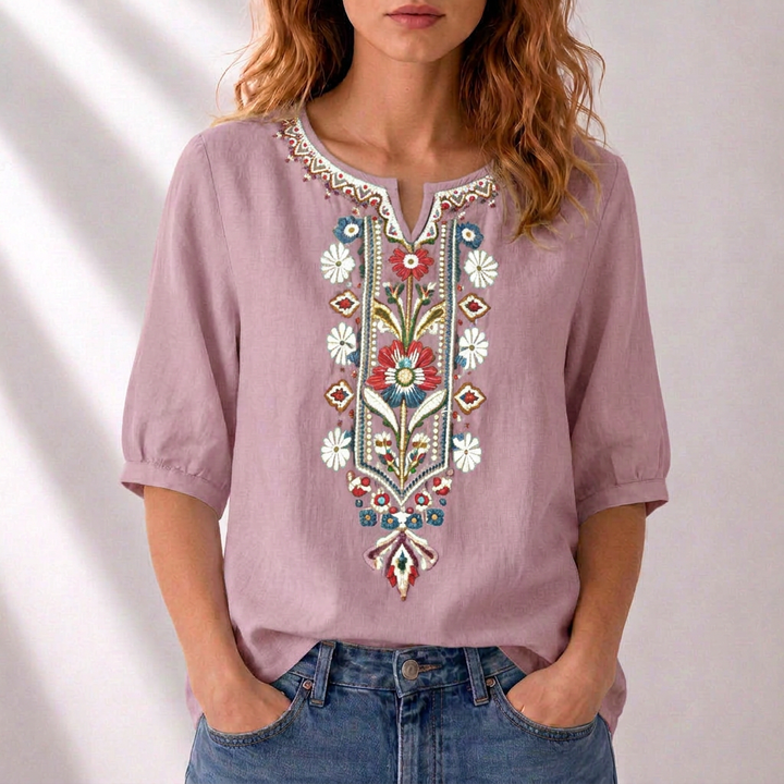 Dames Blouse met Bloemenborduursels in roze, Elegant Comfort