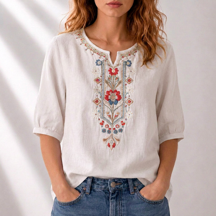 Dames Blouse met Bloemenborduursels in wit, Elegant Comfort