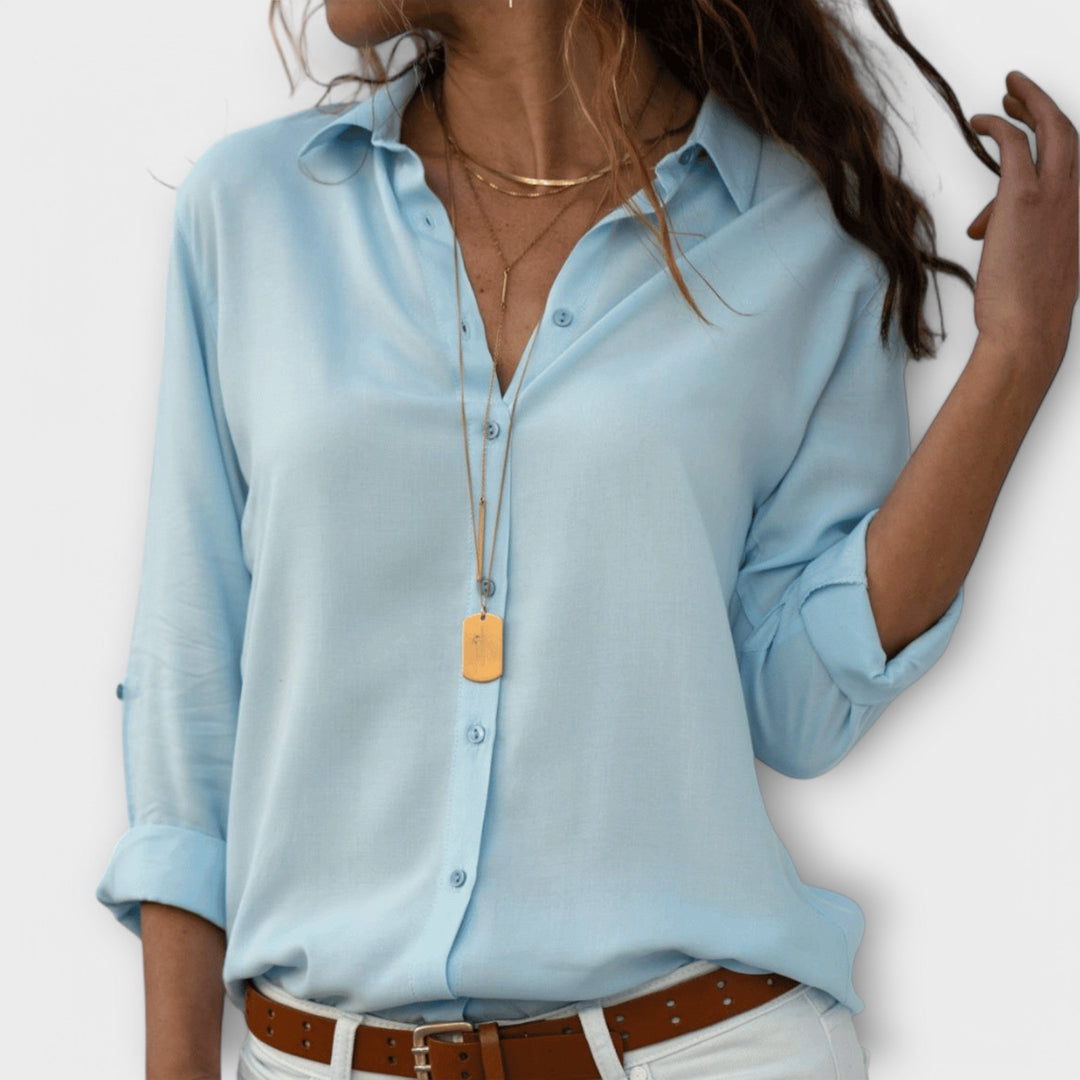Dames Blouse met Knopen in blauw, Elegante Klassieke Snit