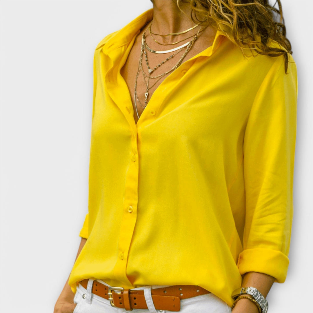 Dames Blouse met Knopen in geel, Elegante Klassieke Snit