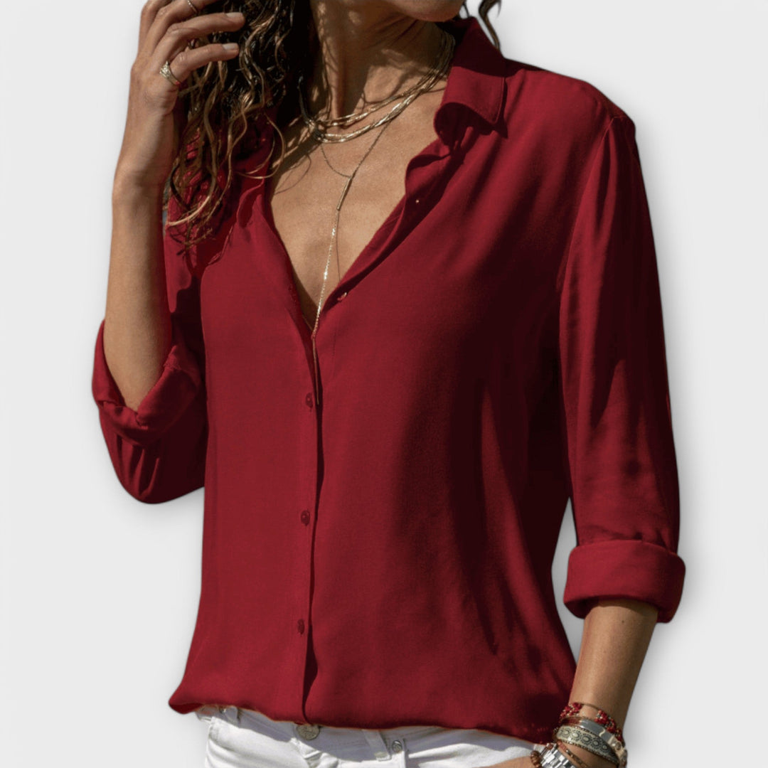 Dames Blouse met Knopen in rood, Elegante Klassieke Snit