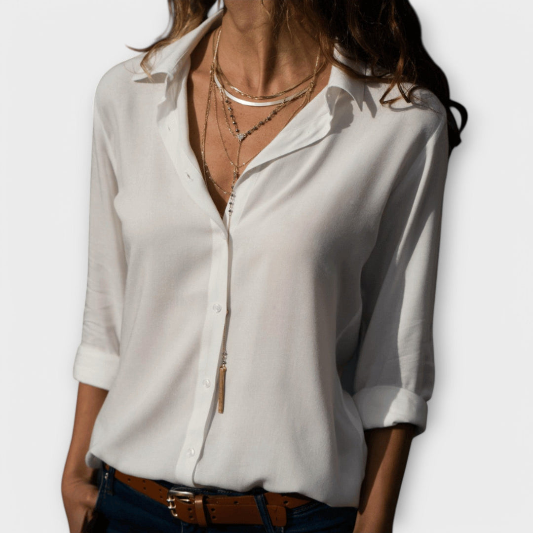 Dames Blouse met Knopen in wit, Elegante Klassieke Snit