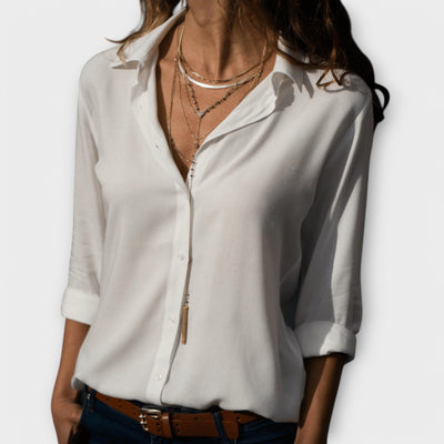 Dames Blouse met Knopen in wit, Elegante Klassieke Snit