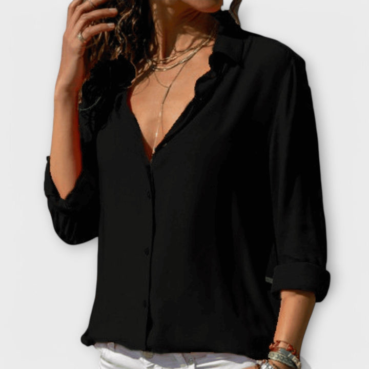Dames Blouse met Knopen in zwart, Elegante Klassieke Snit