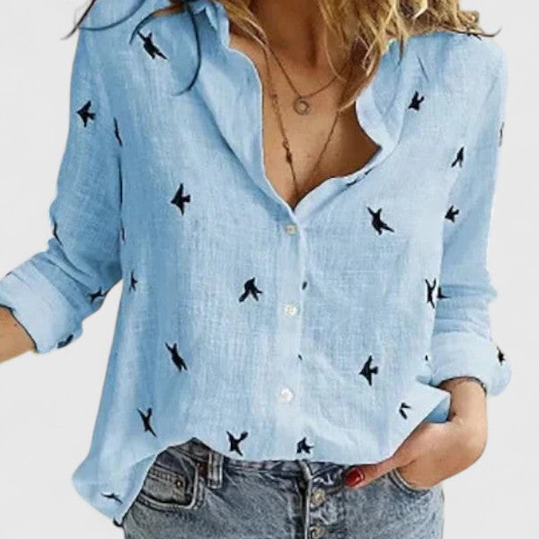 Dames Blouse Relaxed Fit in blauw 2, Klassieke Buttonup