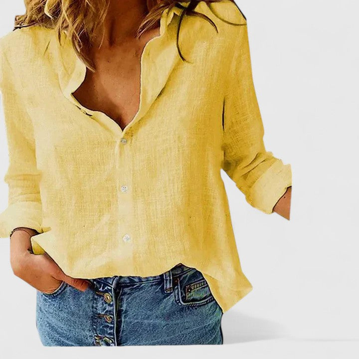 Dames Blouse Relaxed Fit in geel, Klassieke Buttonup