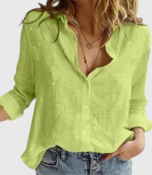 Dames Blouse Relaxed Fit in geel, Klassieke Buttonup