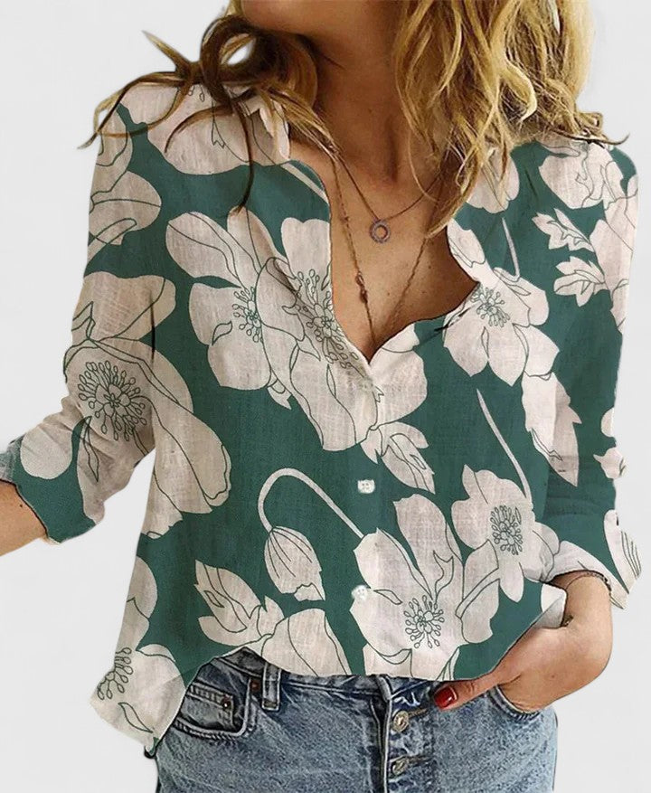 Dames Blouse Relaxed Fit in groen, Klassieke Buttonup