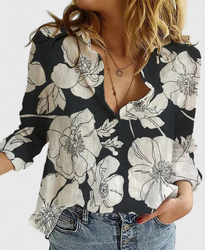 Dames Blouse Relaxed Fit in zwart 2, Klassieke Buttonup