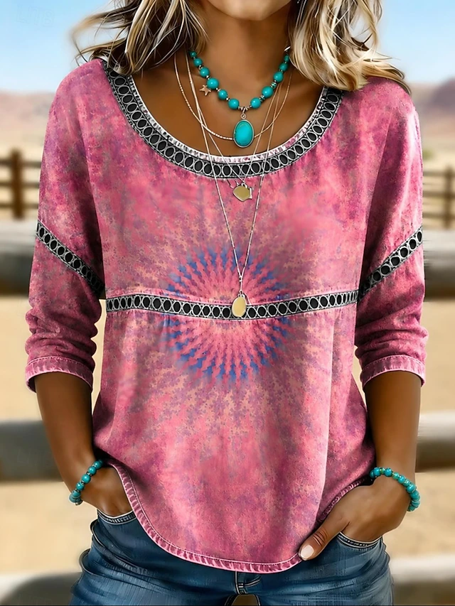 Dames Bohemian Eyelet Top in roze, Relaxed Fit