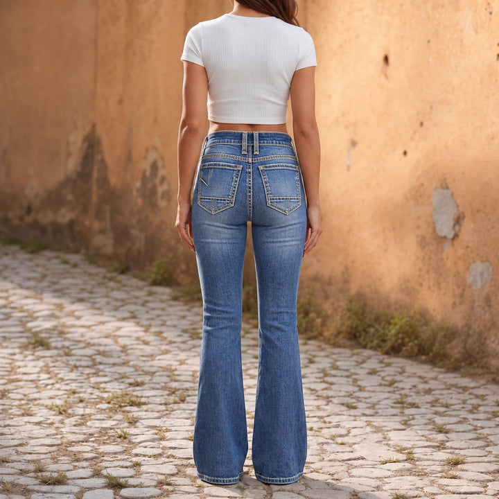Dames Bootcut Jeans Hoge Taille - Dubbele Knoop Pasvorm
