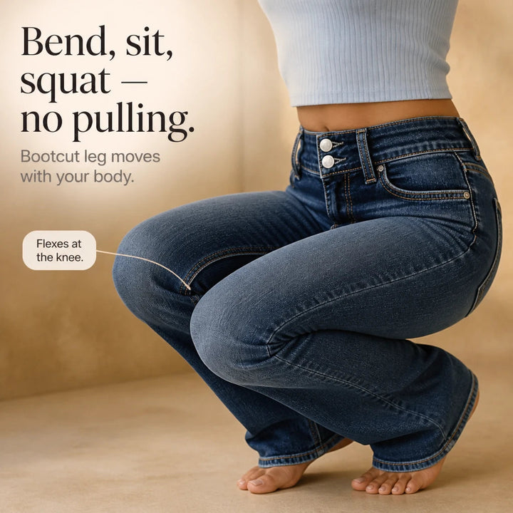 Dames Bootcut Jeans Hoge Taille - Dubbele Knoop Pasvorm