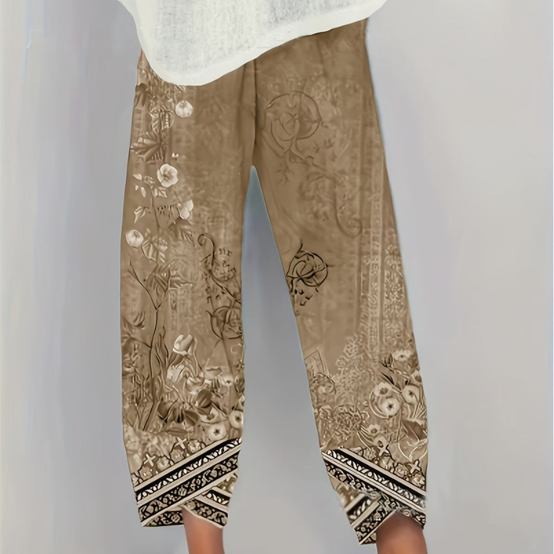 Dames Botanische Cropped Broek in geel retro, Vintage Print