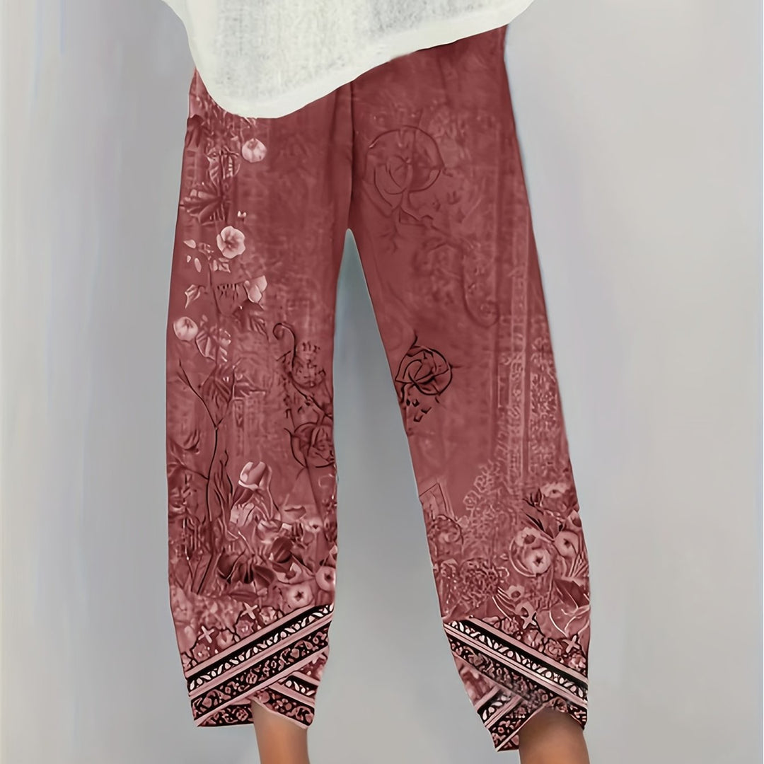 Dames Botanische Cropped Broek in rood retro, Vintage Print
