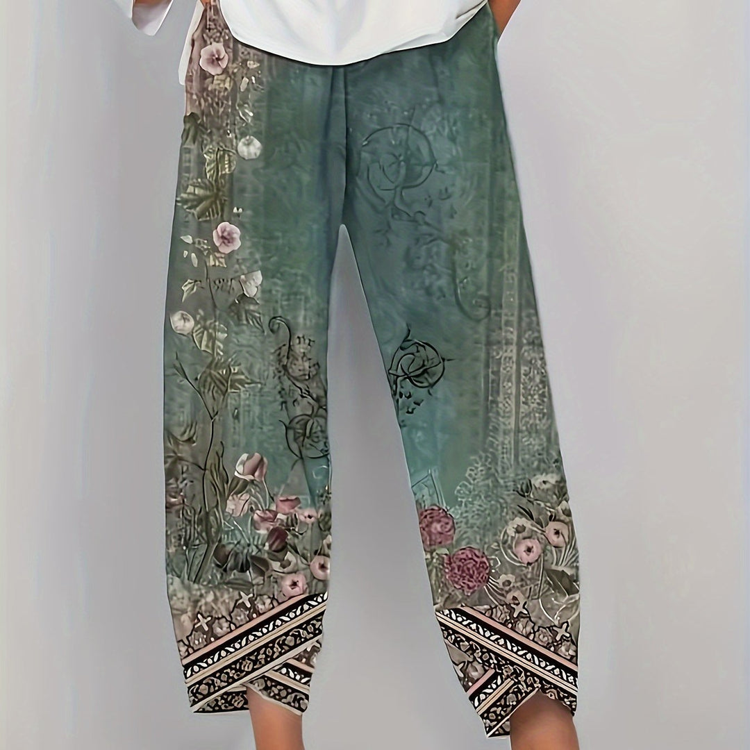 Dames Botanische Cropped Broek in vintage plant, Vintage Print