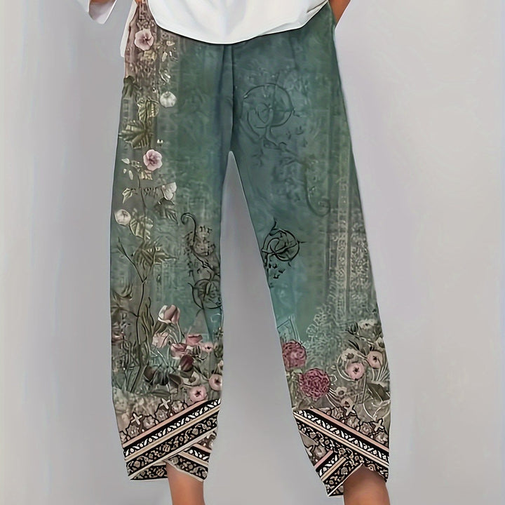 Dames Botanische Cropped Broek in vintage plant, Vintage Print