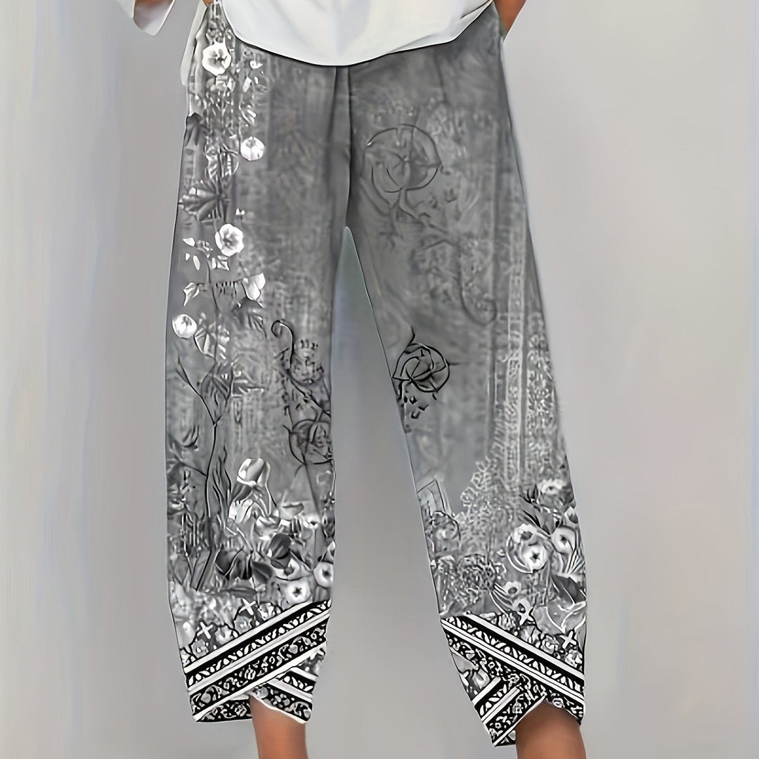 Dames Botanische Cropped Broek in zwart retro, Vintage Print