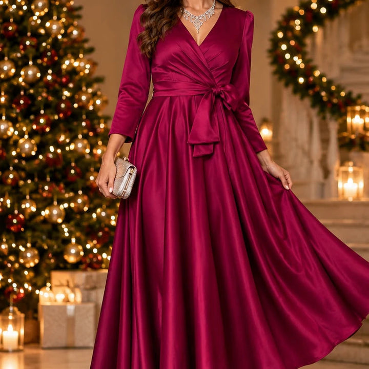 Dames Brocade Plissé Wikkel Maxi Jurk - Elegante Avondjurk