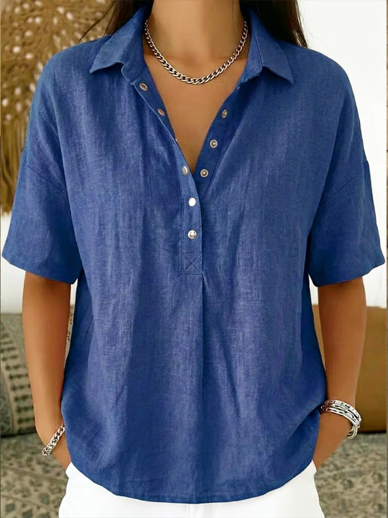 Dames Casual Overhemd met Kraag - Klassieke Snit - Blauw