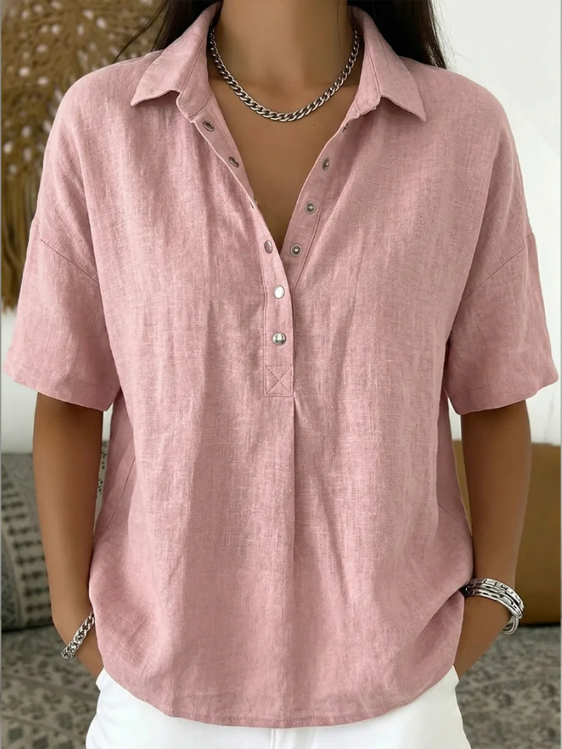 Dames Casual Overhemd met Kraag - Klassieke Snit - Roze