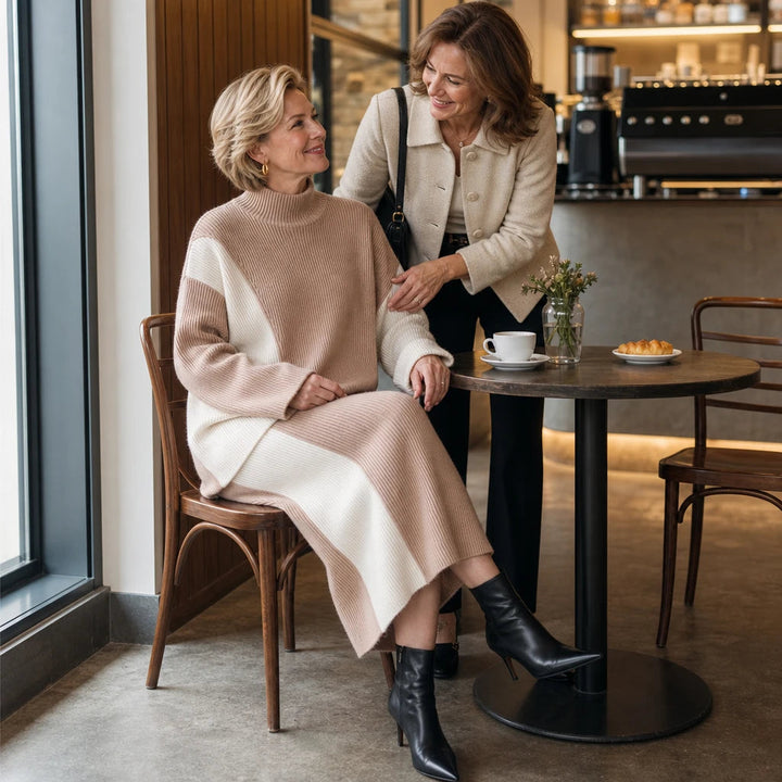 Dames Contrastpaneel Trui en Rok Set - Minimalistisch