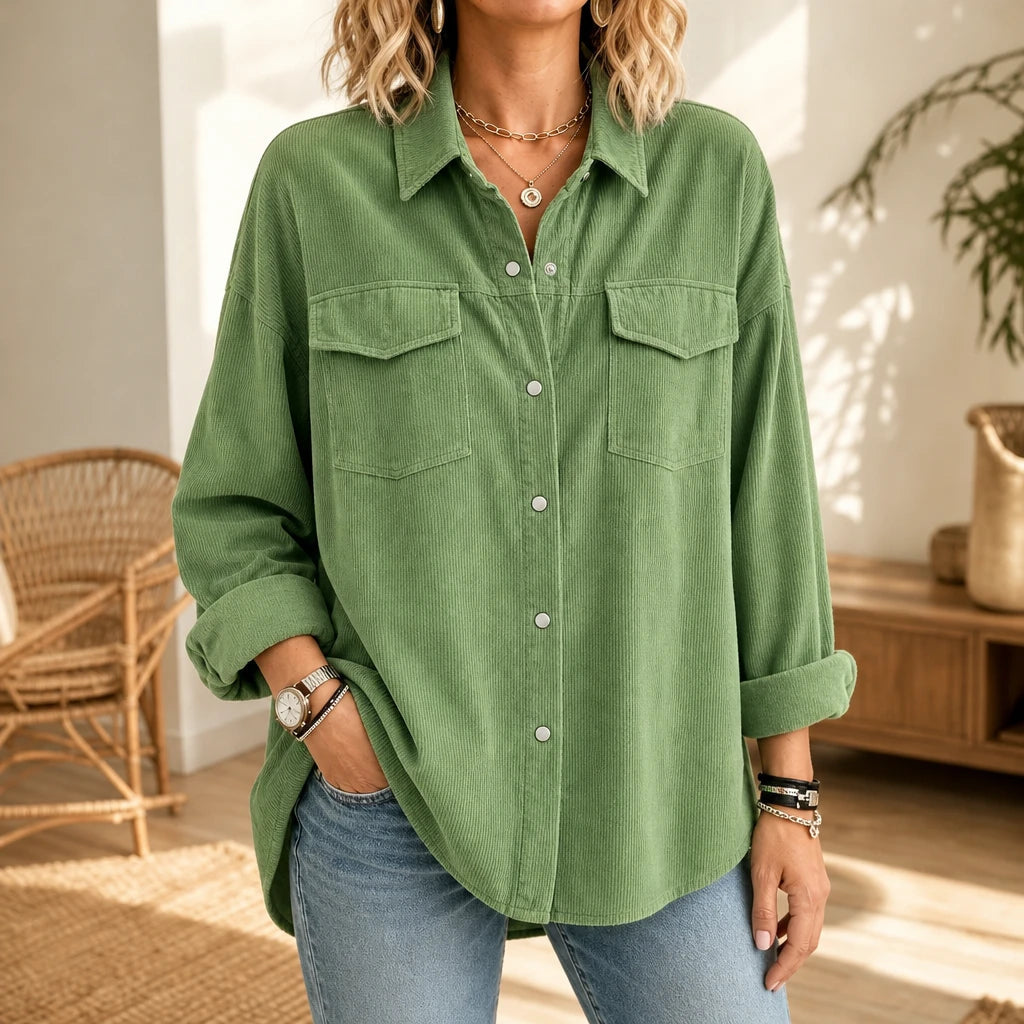 Dames Corduroy Overhemd - Relaxed Fit met Druppelschouders