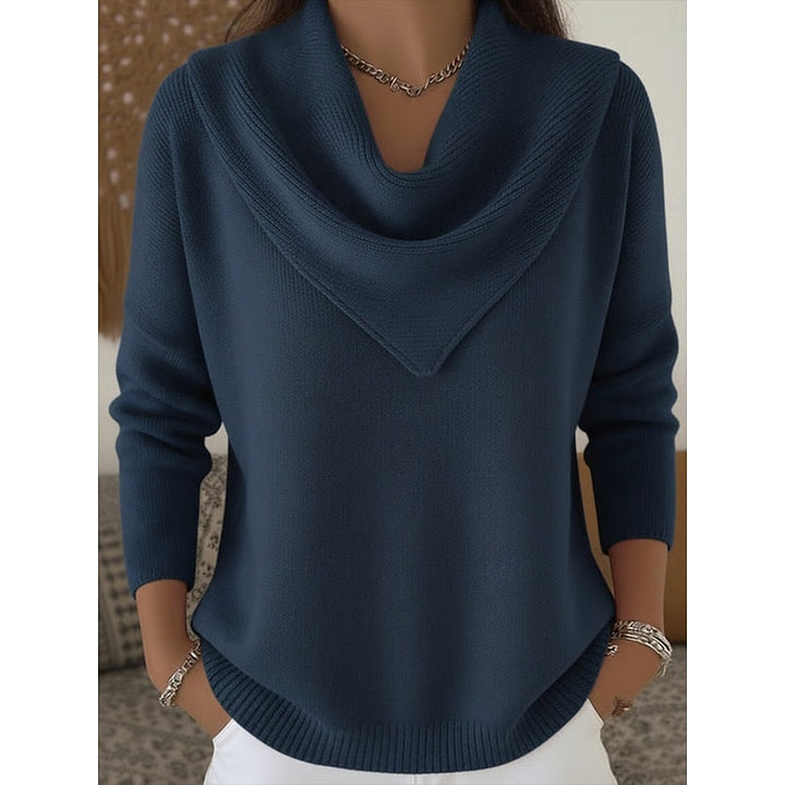 Dames Cowl-Neck Trui in marineblauw, Elegante Gebreide Stijl