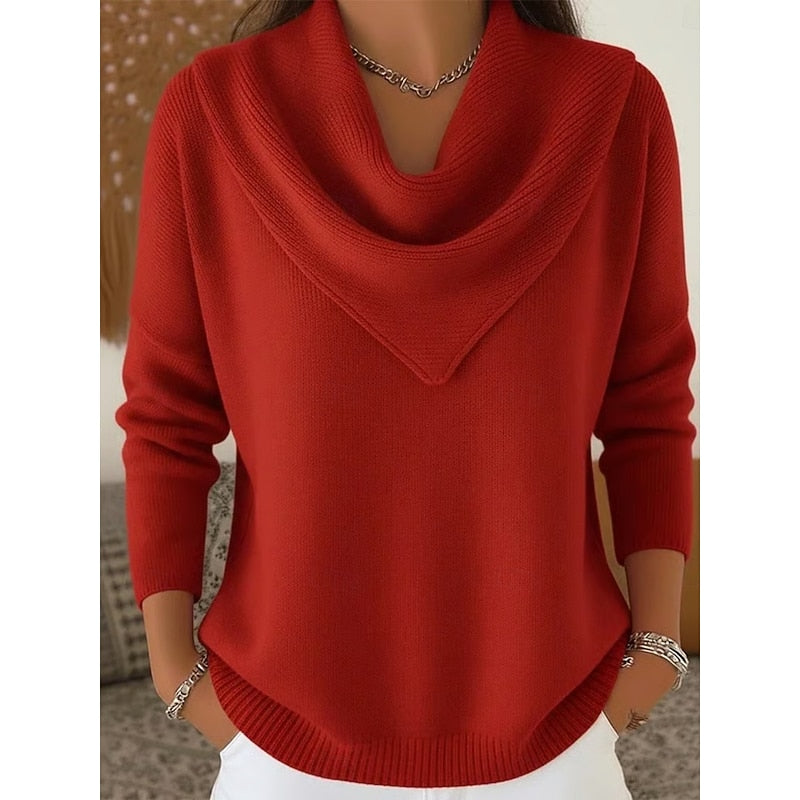 Dames Cowl-Neck Trui in rood, Elegante Gebreide Stijl