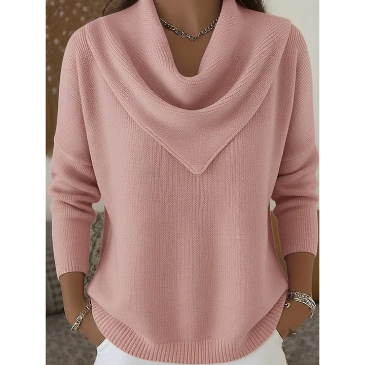 Dames Cowl-Neck Trui in roze, Elegante Gebreide Stijl