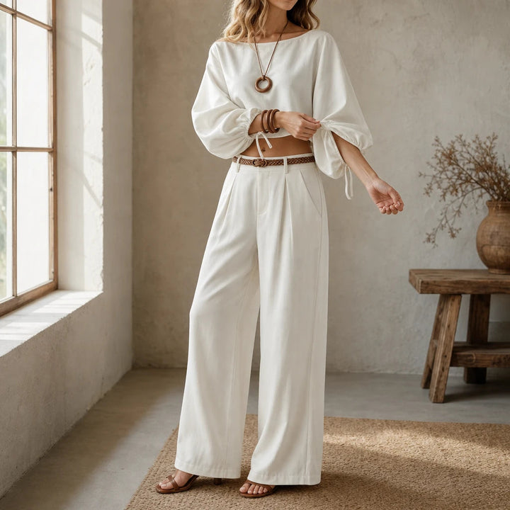 Dames Crop Top en Wijde Broek Set - Casual Outfit