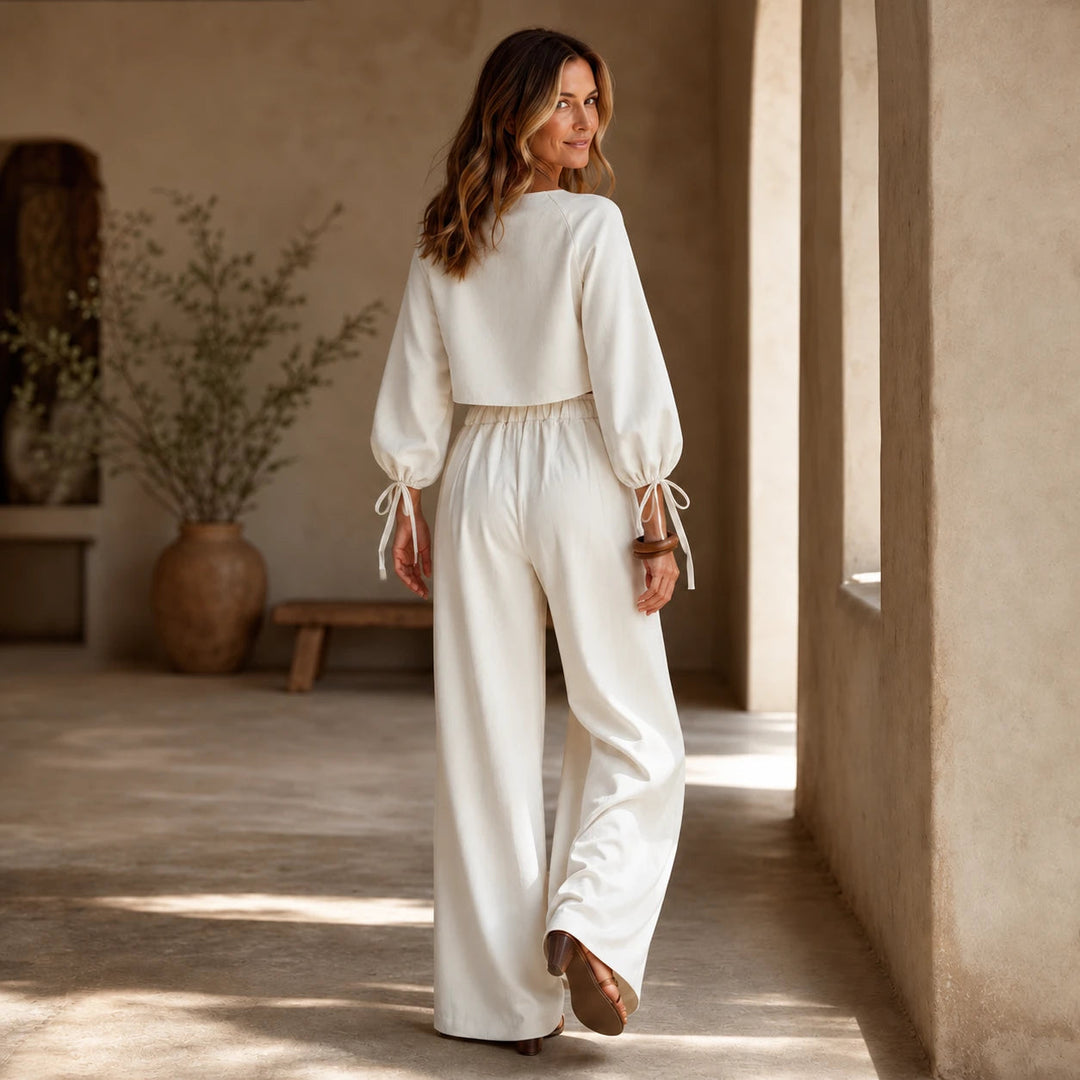 Dames Crop Top en Wijde Broek Set - Casual Outfit