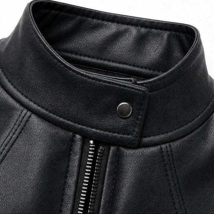 Dames Cropped Biker Jas - Zwart Kunstleer