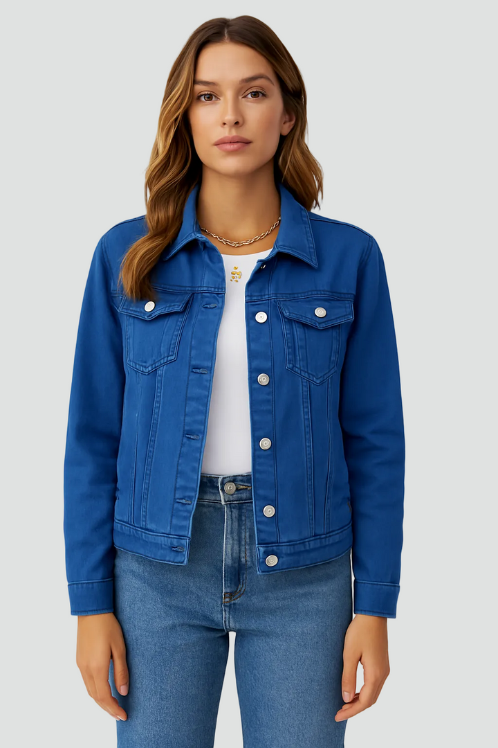 Dames Denim Jacket - Klassieke Jeansjack met Knopen - Donkerblauw