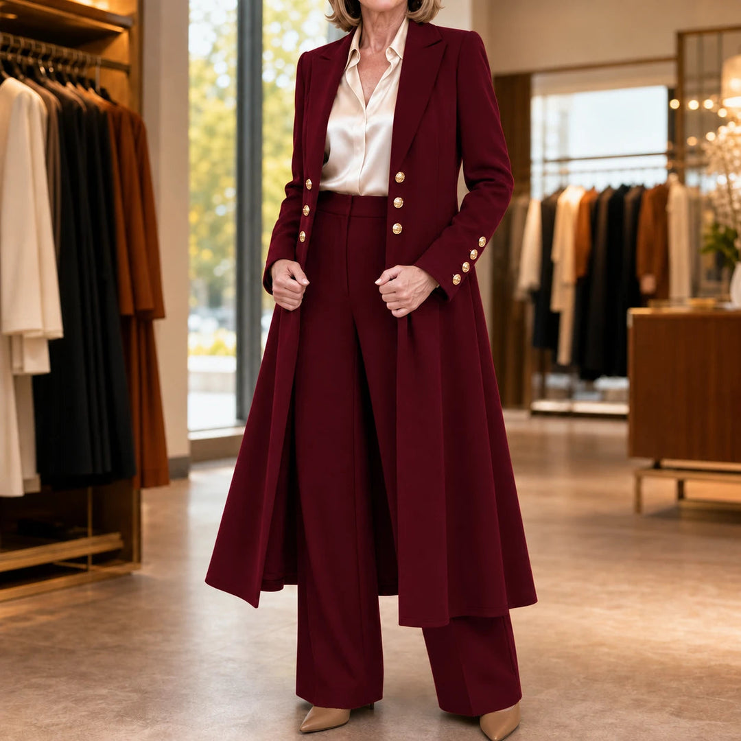 Dames Double-Breasted Longline Pak in bourgondisch, Zakelijk Elegant
