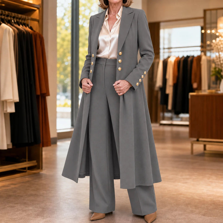 Dames Double-Breasted Longline Pak in grijs, Zakelijk Elegant