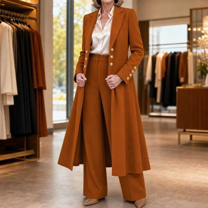 Dames Double-Breasted Longline Pak in verbrand oranje, Zakelijk Elegant