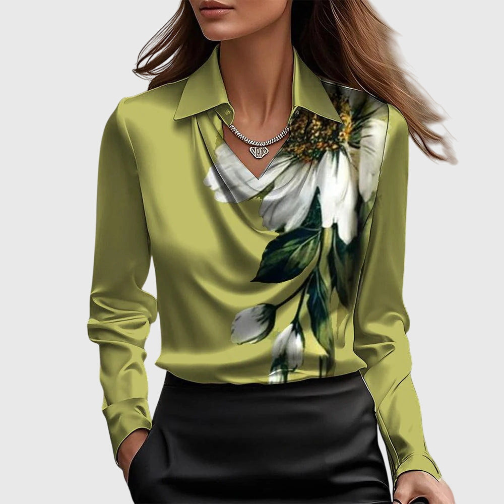 Dames Draped Elegante Blouse in groen, Verfijnde Hals