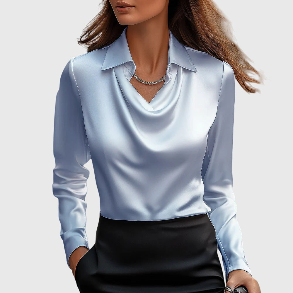 Dames Draped Elegante Blouse in lichtblauw, Verfijnde Hals