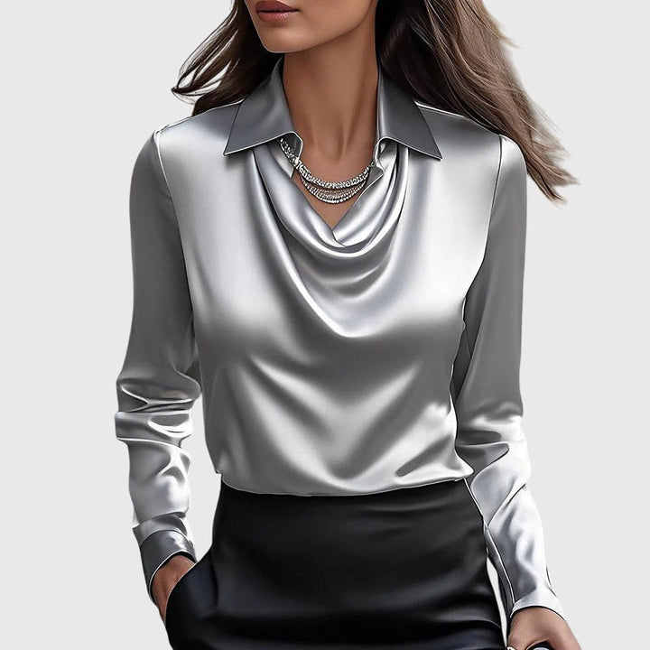 Dames Draped Elegante Blouse in zilver, Verfijnde Hals