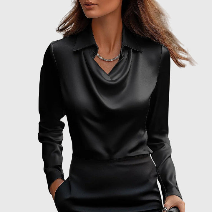 Dames Draped Elegante Blouse in zwart, Verfijnde Hals
