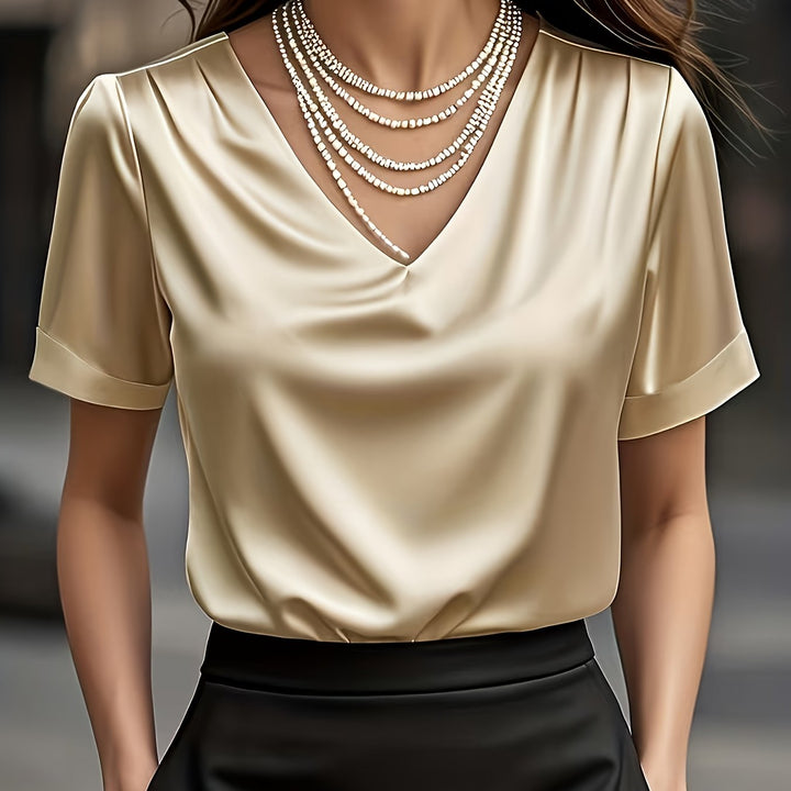 Dames Draped V-Hals Blouse in champagne, Elegante Draping