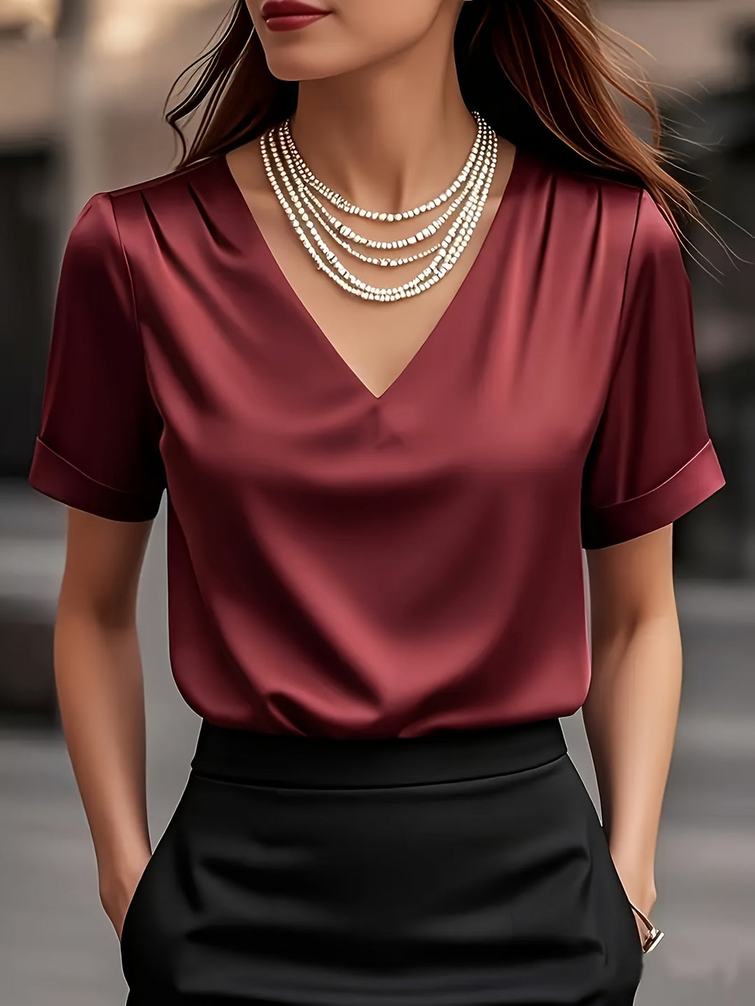 Dames Draped V-Hals Blouse - Elegante Draping